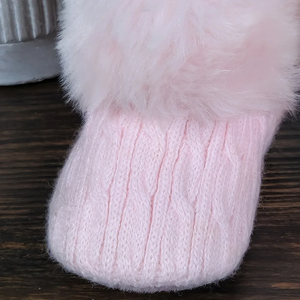 Stepping Stones Baby Girl‎ Pink Cable Knit Fur Trim Booties Newborn 0-6 m